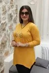RENKTE NAKIŞLI ASİMETRİK HARDAL BLUZ&TUNİK