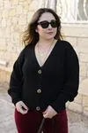 RENKTE DÜĞMELİ SELANİK ÖRGÜLÜ SİYAH HIRKA