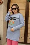 RENKTE ÖNÜ YAZILI VE BASKILI MAVİ SWEAT