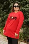 RENKTE ALTI ÇİZGİLİ YAZILI KIRMIZI SWEAT