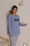 RENKTE ALTI ÇİZGİLİ YAZILI MAVİ SWEAT