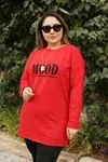 RENKTE ALTI ÇİZGİLİ YAZILI KIRMIZI SWEAT