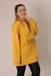 RENKTE CEPLİ YAZI DETAYLI SARI SWEAT