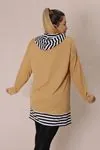 RENKTE ETEĞİ ÇİZGİLİ KAPŞONLU KAHVE SWEAT