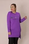 RENKTE BASKI VE YIRTMAÇ DETAYLI MOR SWEAT