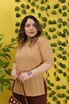 RENKTE BASİC DİRSEK KOL AÇIK KAHVE TSHİRT
