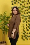RENKTE YAN YIRTMAÇLI DUBLE KOL V YAKA HAKİ YEŞİL TSHİRT