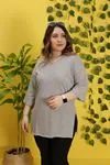 RENKTE YAN YIRTMAÇLI DUBLE KOL V YAKA GRİ TSHİRT
