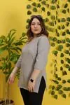 RENKTE YAN YIRTMAÇLI DUBLE KOL V YAKA GRİ TSHİRT