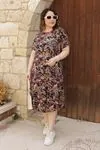 RENKTE DESENLİ KISA KOL GENİŞ KESİM ESNEK ELBİSE