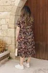 RENKTE DESENLİ KISA KOL GENİŞ KESİM ESNEK ELBİSE