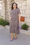 RENKTE KISA KOLLU GENİŞ KESİM DESENLİ PARÇALI ELBİSE
