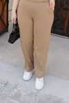 RENKTE GENİŞ KESİM BASİC PAMUKLU ALT ÜST AÇIK KAHVERENGİ TAKIM