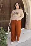 RENKTE GENİŞ KALIP BOL PAÇA GOFRE KAHVERENGİ PANTOLON
