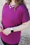 RENKTE PUL DETAY ÇAPRAZ YAKA MOR BLUZ