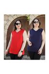 RENKTE KALIN ASKILI LACİVERT&KIRMIZI İKİLİ BLUZ