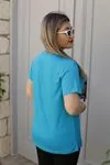 RENKTE FERMUARLI ESNEK MAVİ BLUZ