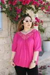 RENKTE ÖZEL SERİ OTANTİK DANTELLİ FUŞYA BLUZ