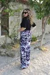 RENKTE BATTAL KAŞKORSE DESENLİ BOL PAÇA PANTOLON
