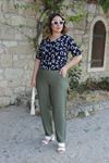 RENKTE DUBLE PAÇA HAKİ YEŞİL KETEN PANTOLON