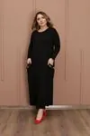 RENKTE GENİŞ KESİM PÜSKÜL DETAY UZUN SİYAH ELBİSE