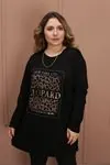 RENKTE BATTAL KALIP YIRTMAÇLI LEOPAR BASKILI SİYAH BLUZ