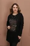 RENKTE BATTAL KALIP YIRTMAÇLI LEOPAR BASKILI SİYAH BLUZ