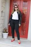 RENKTE KUŞAKLI SİYAH ÇELİK TAYT&PANTOLON