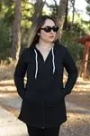 RENKTE GENİŞ KESİM FERMUARLI UZUN SİYAH CEKET&SWEAT