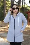 RENKTE GENİŞ KESİM FERMUARLI UZUN GRİ CEKET&SWEAT