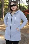 RENKTE GENİŞ KESİM FERMUARLI UZUN GRİ CEKET&SWEAT