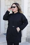 RENKTE GENİŞ KESİM KAPŞONLU SİYAH TUNİK & SWEAT