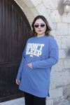 RENKTE GENİŞ KESİM YAZILI İNDİGO TUNİK & SWEAT
