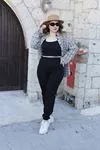 RENKTE ÜÇ İPLİK ŞARDONLU SİYAH EŞOFMAN ALTI