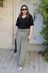 RENKTE GENİŞ KESİM ESNEK YEŞİL KADİFE PANTOLON