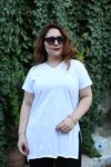 RENKTE GENİŞ KESİM V YAKA BASİC BEYAZ TSHİRT