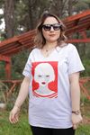RENKTE V YAKA KIZ BASKILI GRİ TSHİRT