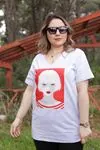 RENKTE V YAKA KIZ BASKILI GRİ TSHİRT