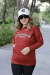 RENKTE OVERSİZE BASKILI CEPLİ KİREMİT SWEAT
