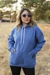 RENKTE CEPLİ GENİŞ KESİM ÜÇ İPLİK ŞARDONLU MAVİ SWEAT