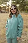 RENKTE CEPLİ GENİŞ KESİM ÜÇ İPLİK ŞARDONLU YEŞİL SWEAT