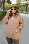 RENKTE CEPLİ GENİŞ KESİM ÜÇ İPLİK ŞARDONLU KAHVE SWEAT