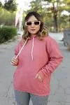RENKTE CEPLİ GENİŞ KESİM ÜÇ İPLİK ŞARDONLU PUDRA SWEAT