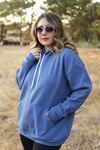RENKTE CEPLİ GENİŞ KESİM ÜÇ İPLİK ŞARDONLU MAVİ SWEAT