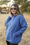 RENKTE CEPLİ GENİŞ KESİM ÜÇ İPLİK ŞARDONLU MAVİ SWEAT