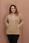RENKTE KANGURU CEPLİ OVERSİZE KAHVE POLAR SWEAT