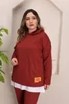 RENKTE GENİŞ KESİM BEYAZ DETAYLI KİREMİT TAKIM