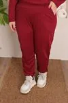 RENKTE GENİŞ KESİM BEYAZ DETAYLI BORDO TAKIM