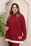 RENKTE GENİŞ KESİM BEYAZ DETAYLI BORDO TAKIM