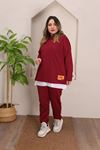 RENKTE GENİŞ KESİM BEYAZ DETAYLI BORDO TAKIM